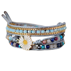 Handmade Blue Purple Gemstone Wrap Bracelet With White Daisy