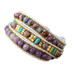 Handmade Bead And Gemstone 3 Row Wrap Bracelet Made With Amethyst And Howlite