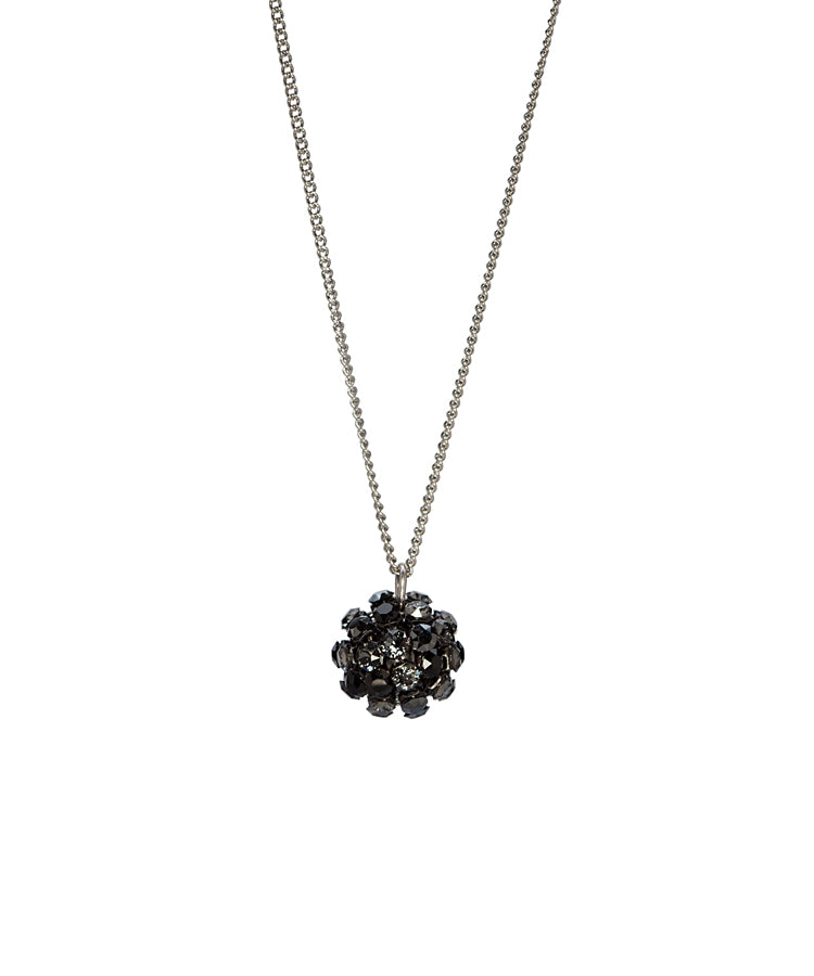 Silvertone Round Cluster Ball Pendant Necklace with Swarovski Crystals