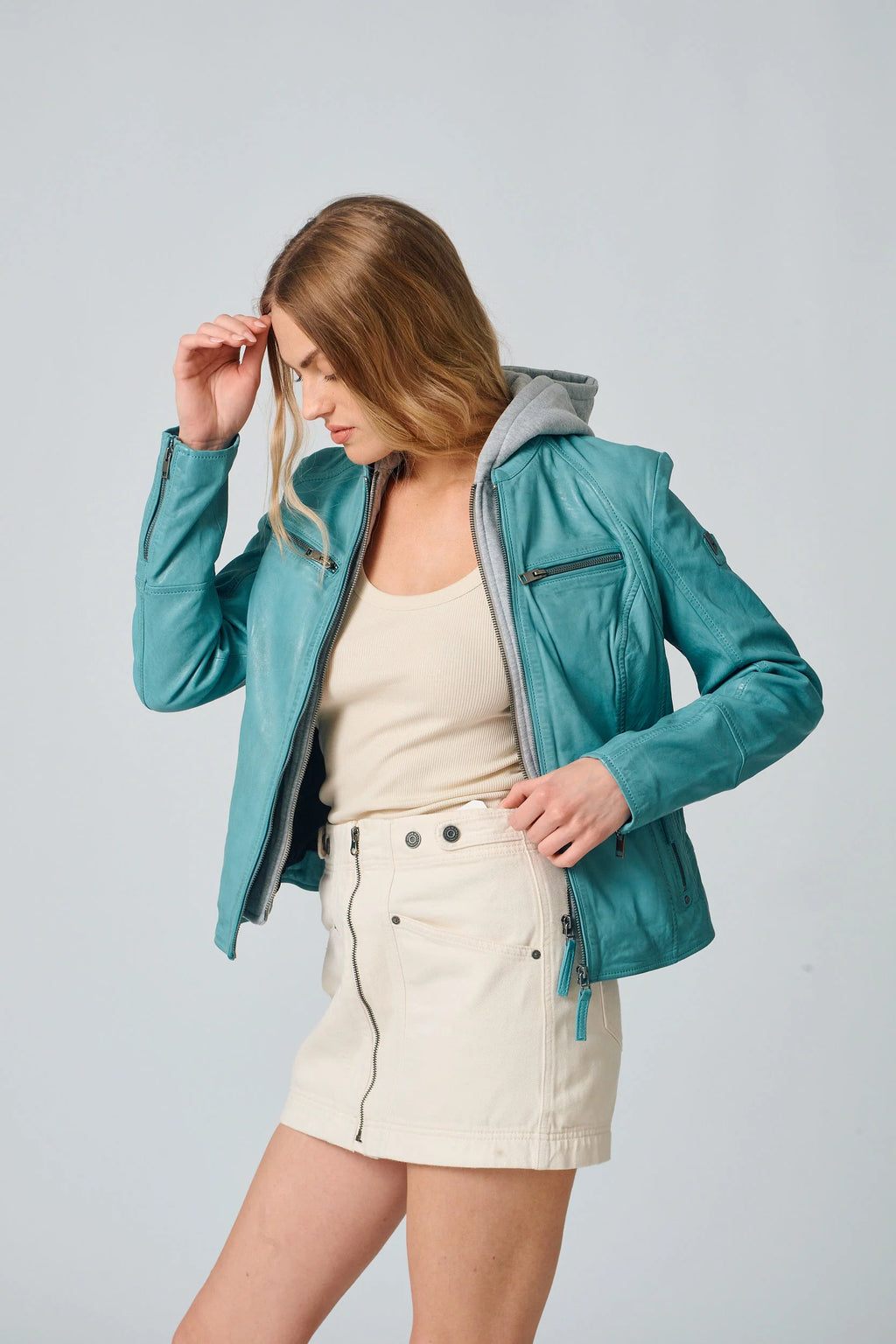 Veste en cuir Nola RF Couleur Turquoise par Mauritius