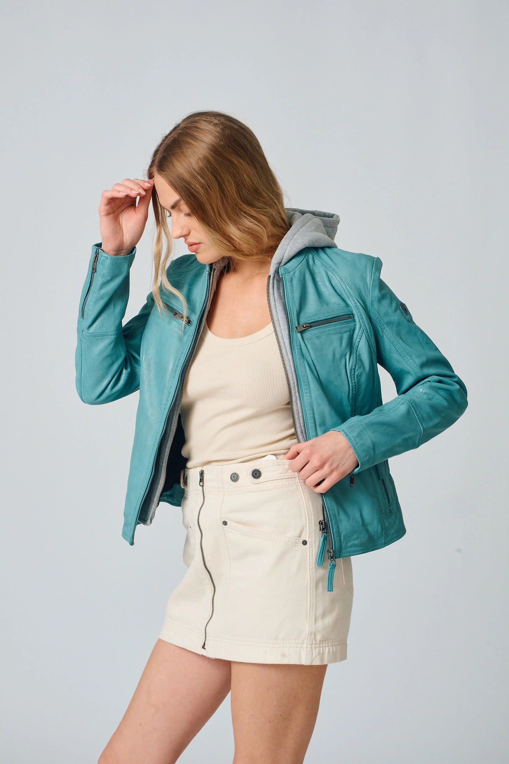Veste en cuir Nola RF Couleur Turquoise par Mauritius