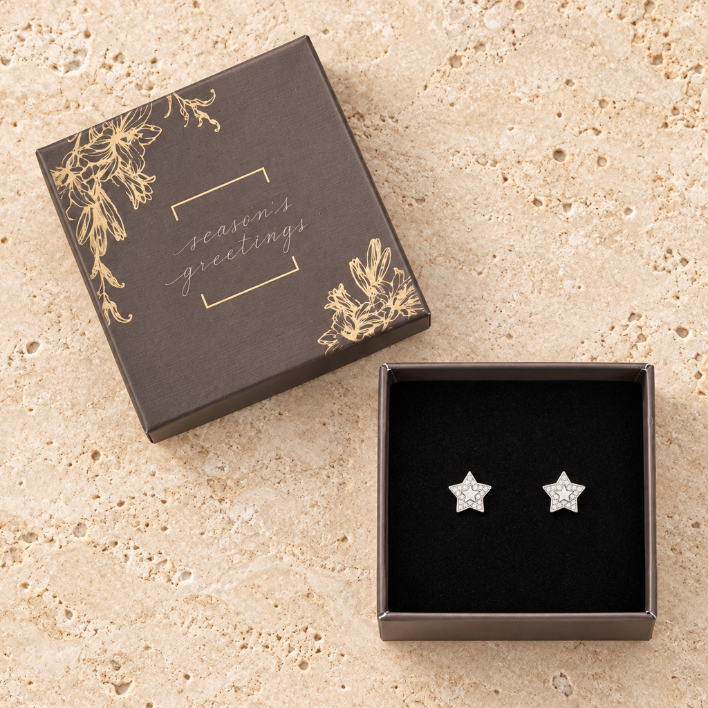 Double Star Stud Earrings Gift Box