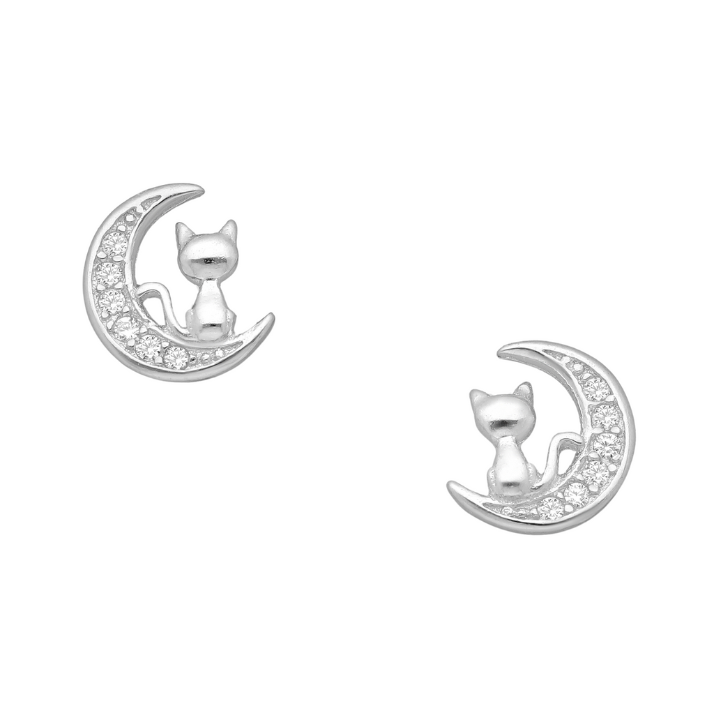 Cat on the Moon Stud Earrings Gift Box