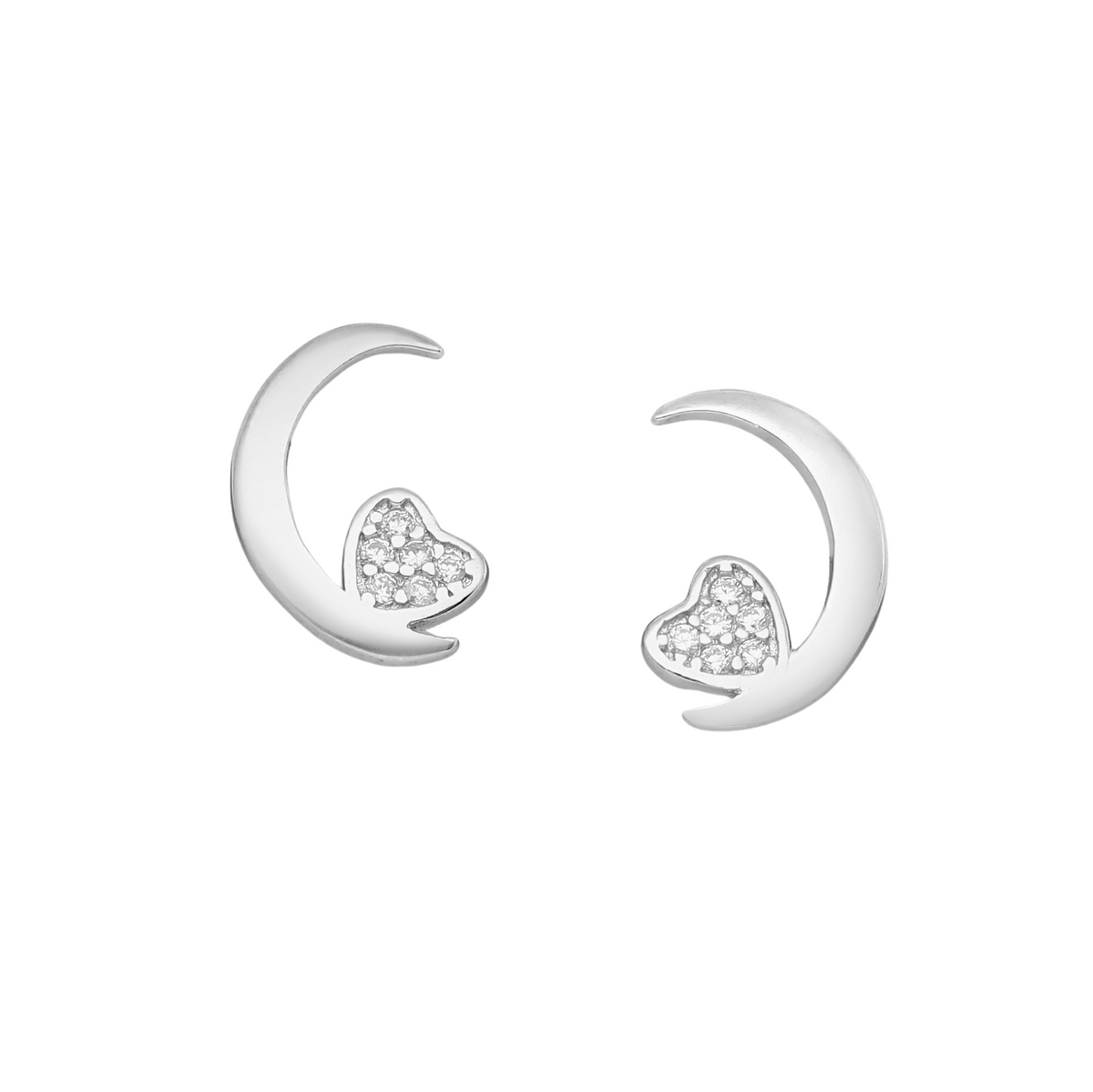 Heart & Moon Stud Earrings Gift Box