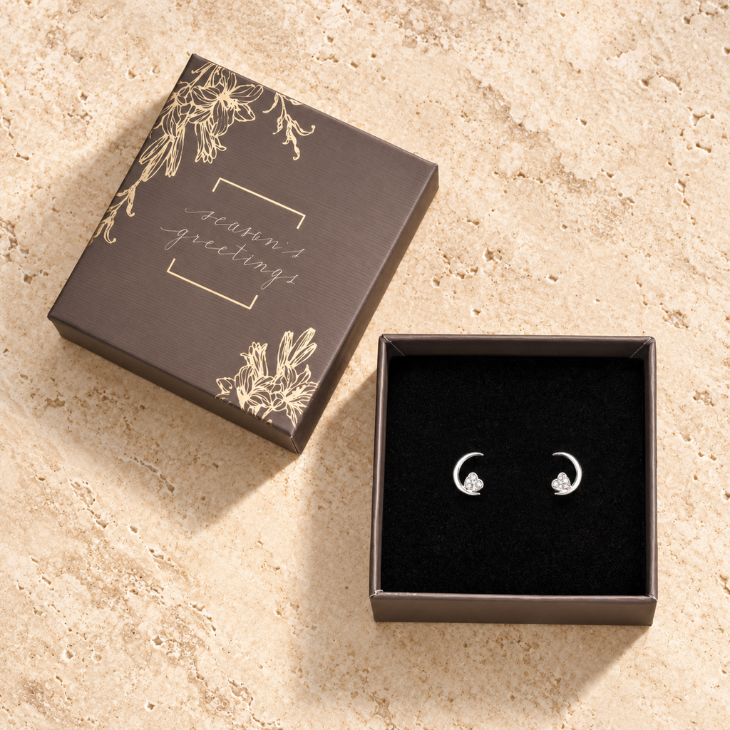 Heart & Moon Stud Earrings Gift Box