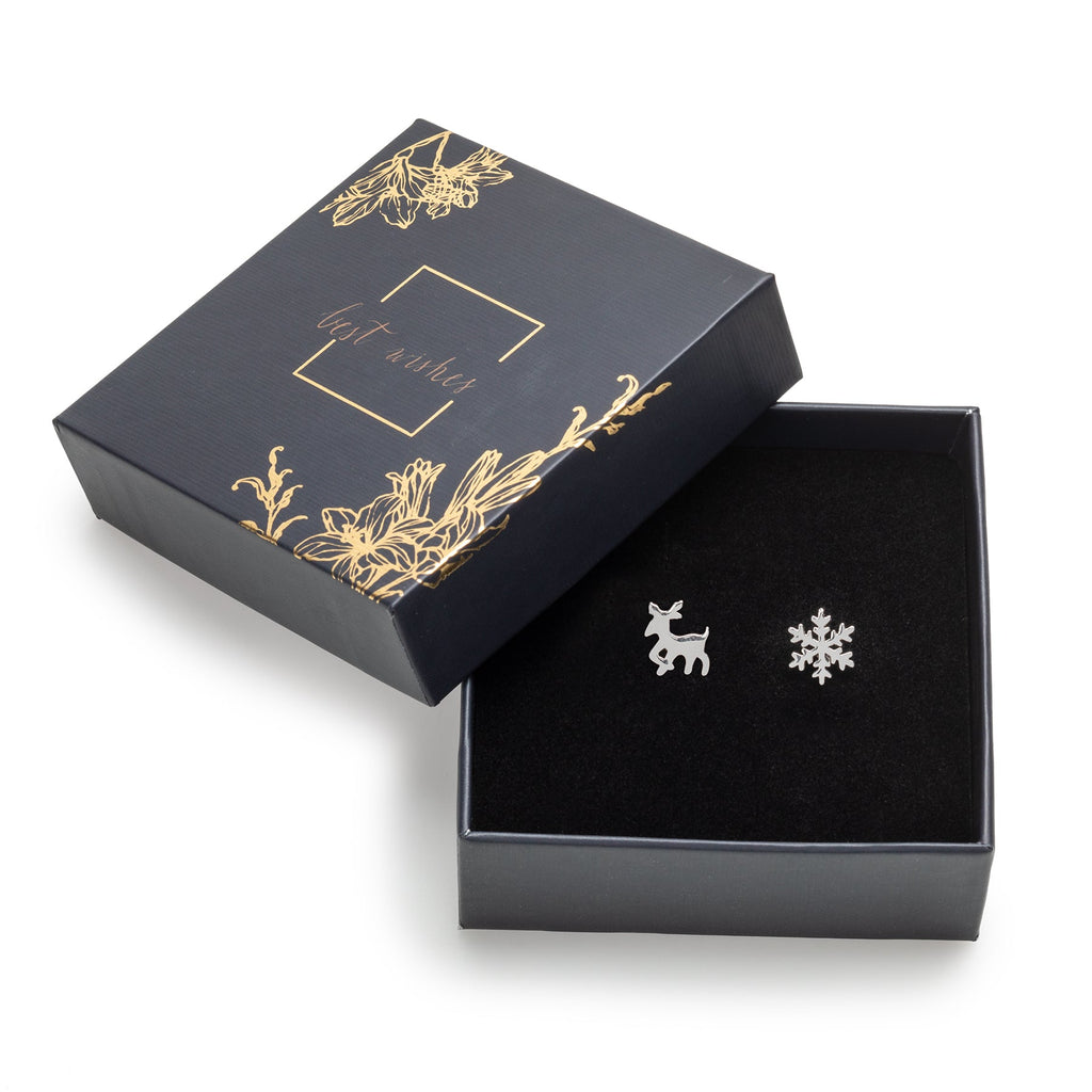 Deer & Snowflake Stud Earrings Gift Box