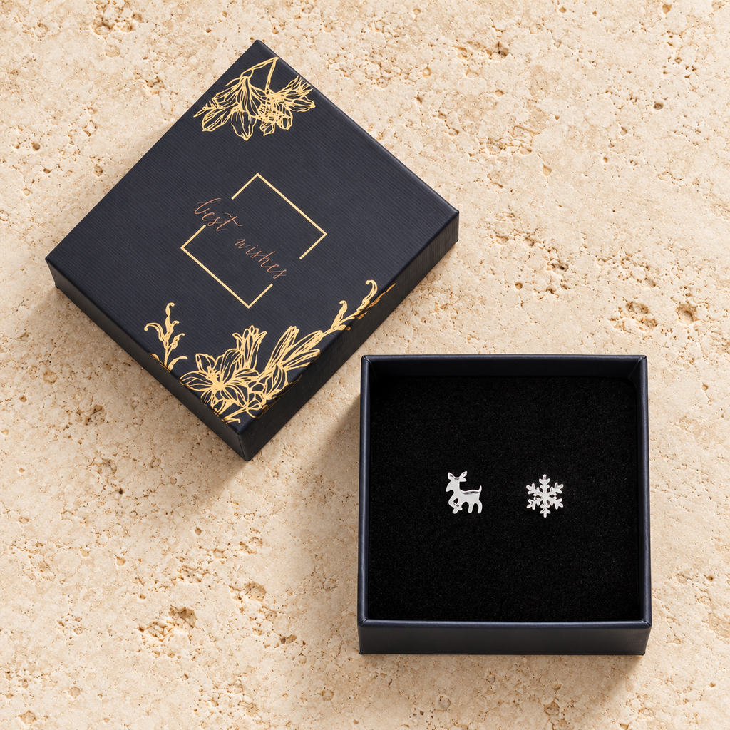 Deer & Snowflake Stud Earrings Gift Box