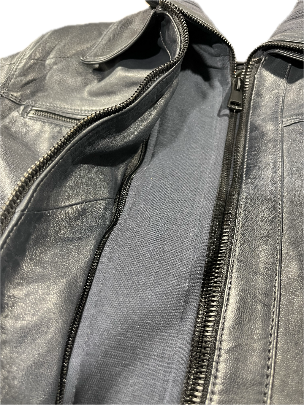 Veste en cuir veritable Navy à col et devanture détachable par Plongé