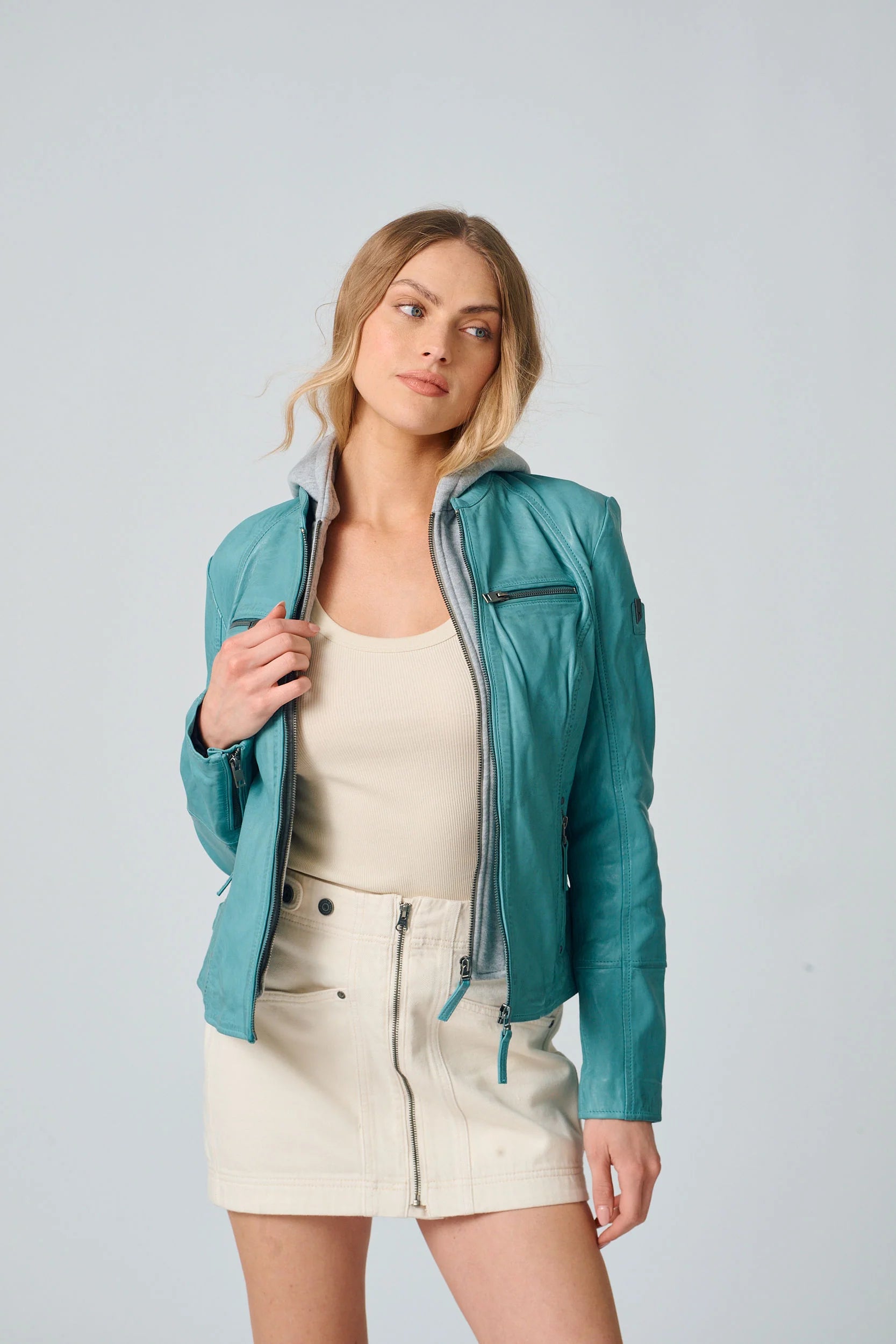 Veste en cuir Nola RF Couleur Turquoise par Mauritius