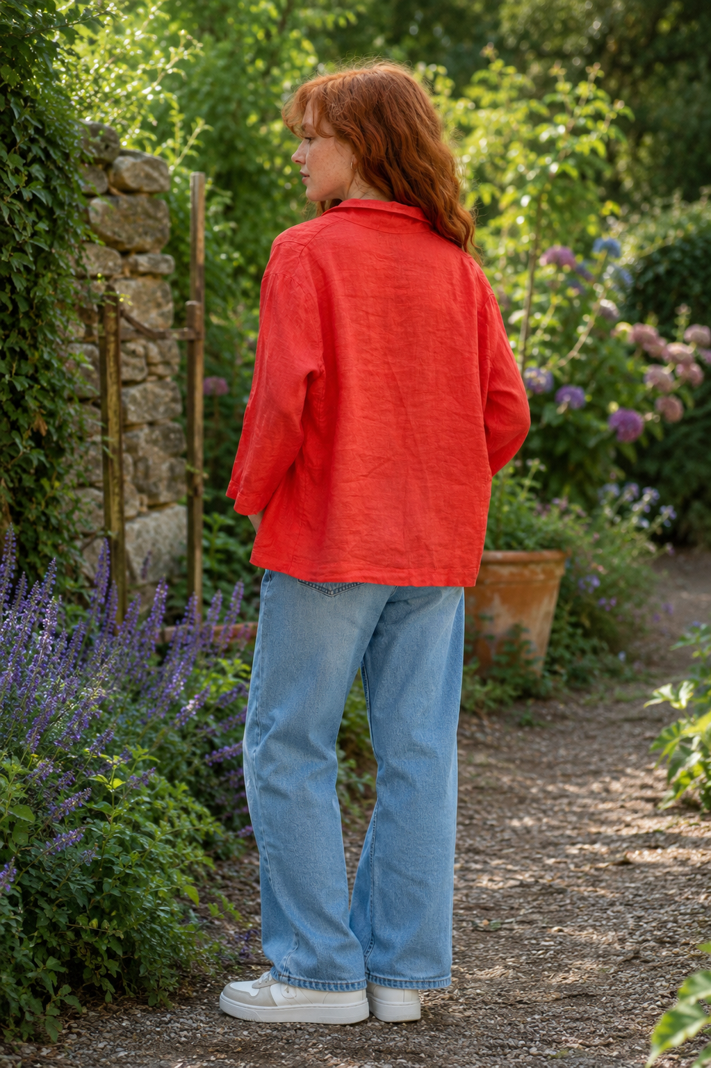 Veste complètement lin couleur coquelicot par Éternelle