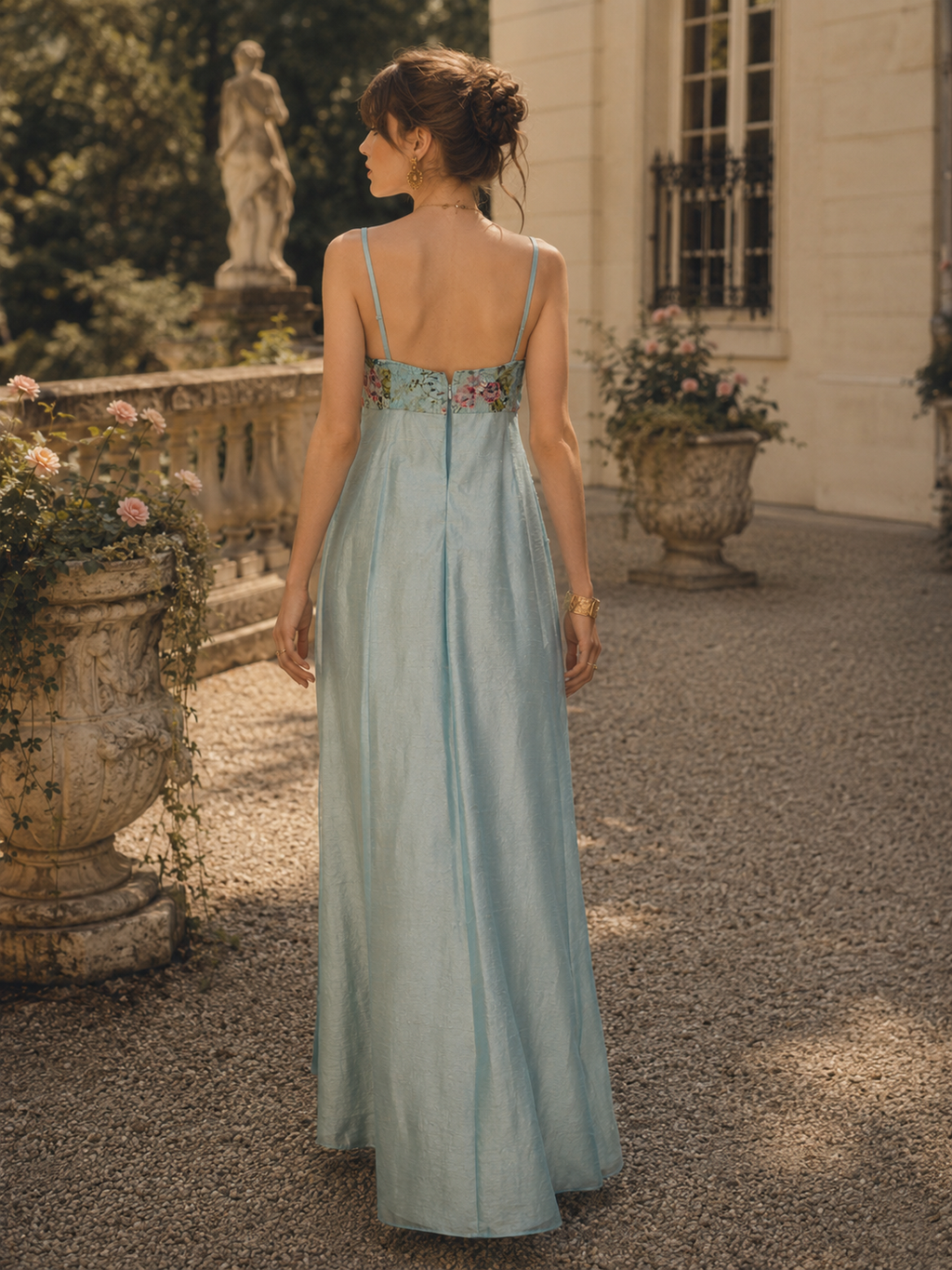Robe vintage années 70 - Bleu des Jardins de Bagatelle par Anne de Shalla