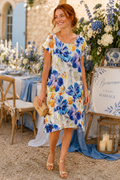 Robe complètement lin motif Iris par Éternelle