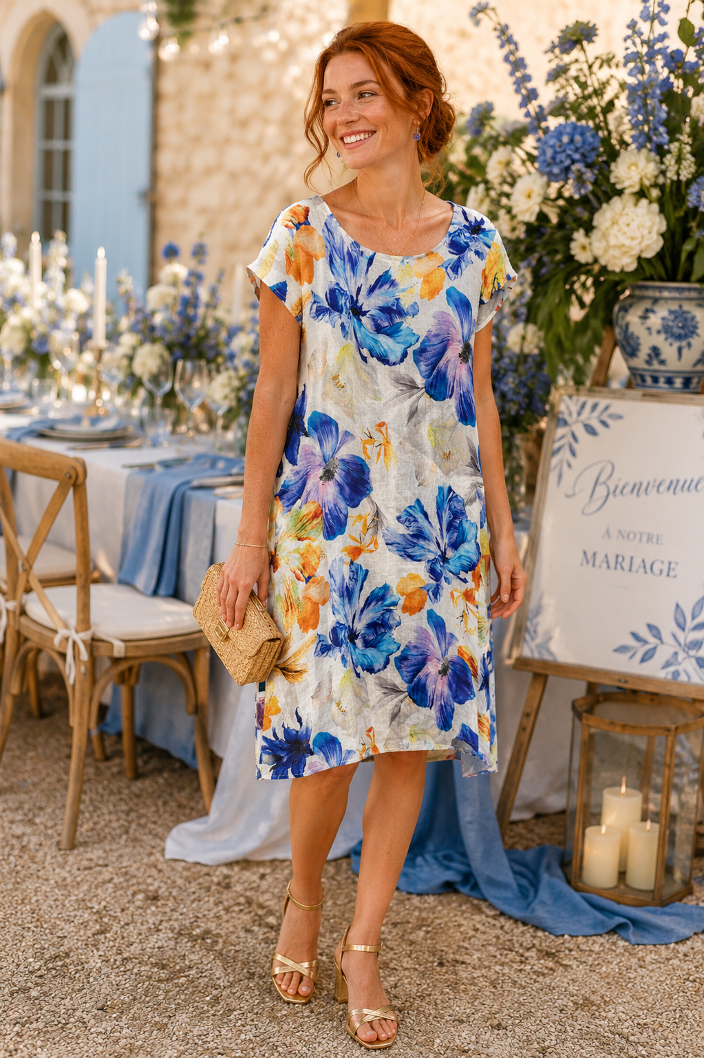 Robe complètement lin motif Iris par Éternelle