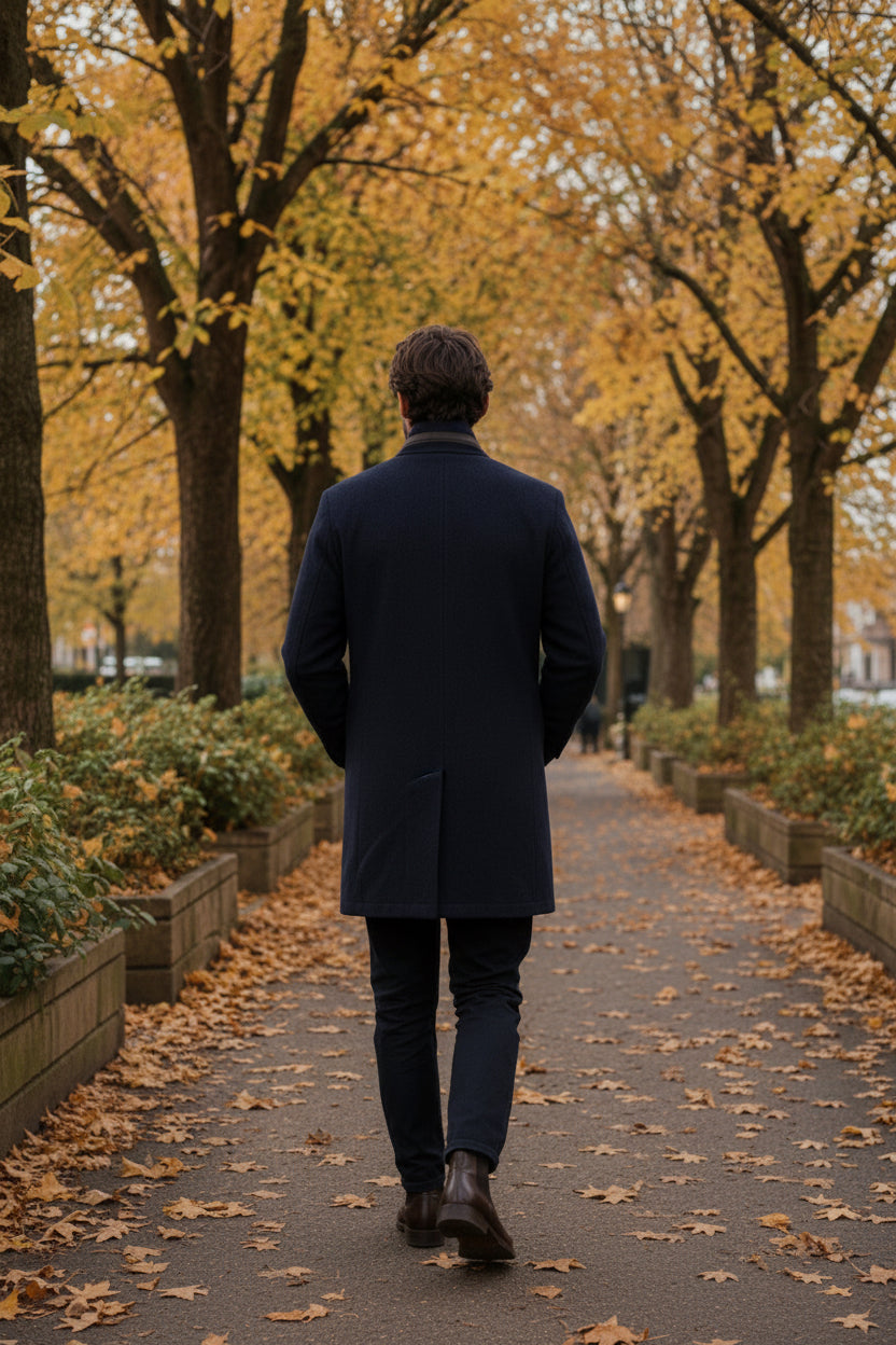Manteau complètement laine Bleu Marine