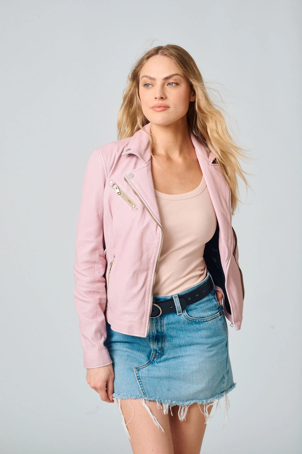 Veste en cuir Sofia RF Couleur Rose Hibiscius par Mauritius
