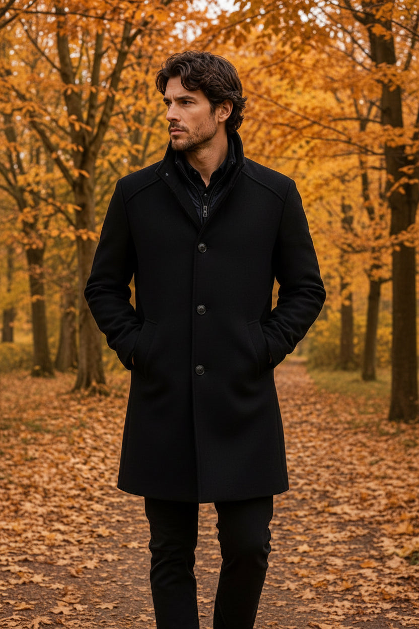 Manteau complètement laine Noir