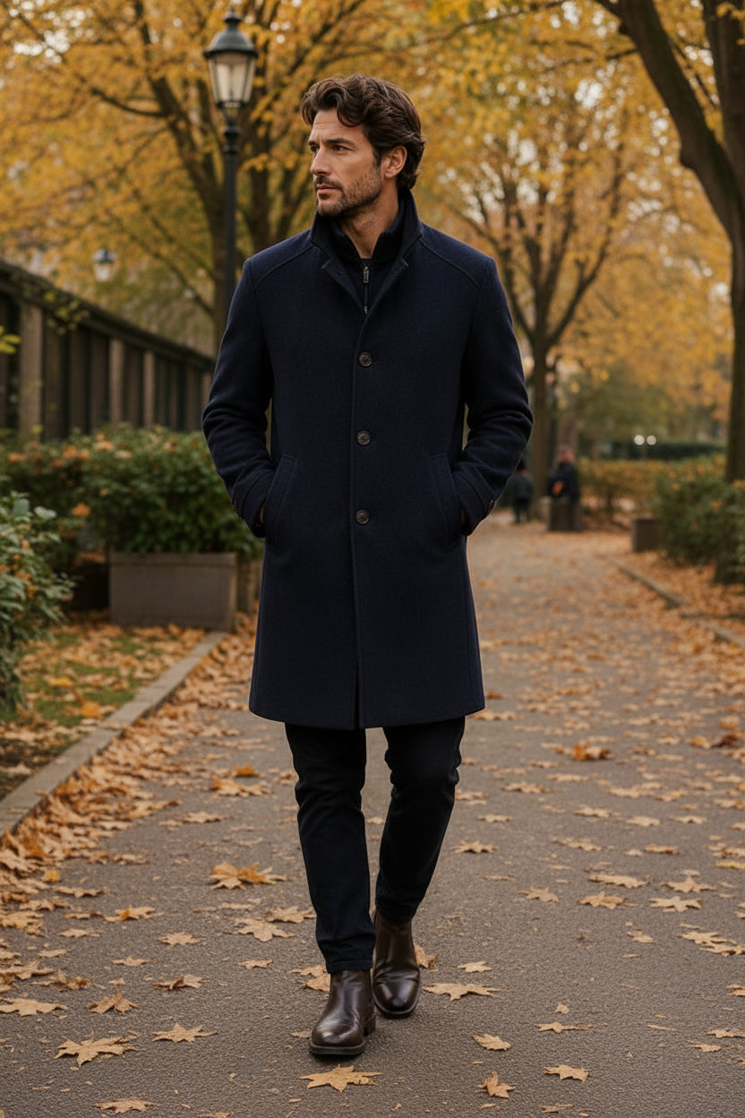 Manteau complètement laine Bleu Marine