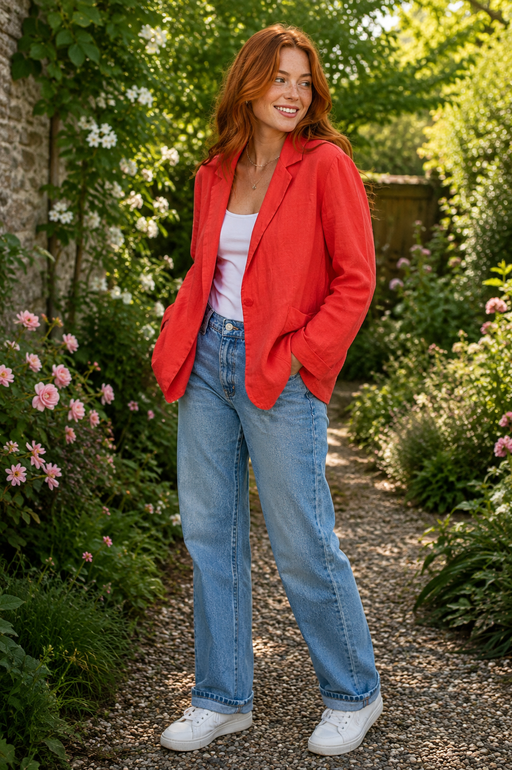 Veste complètement lin couleur coquelicot par Éternelle