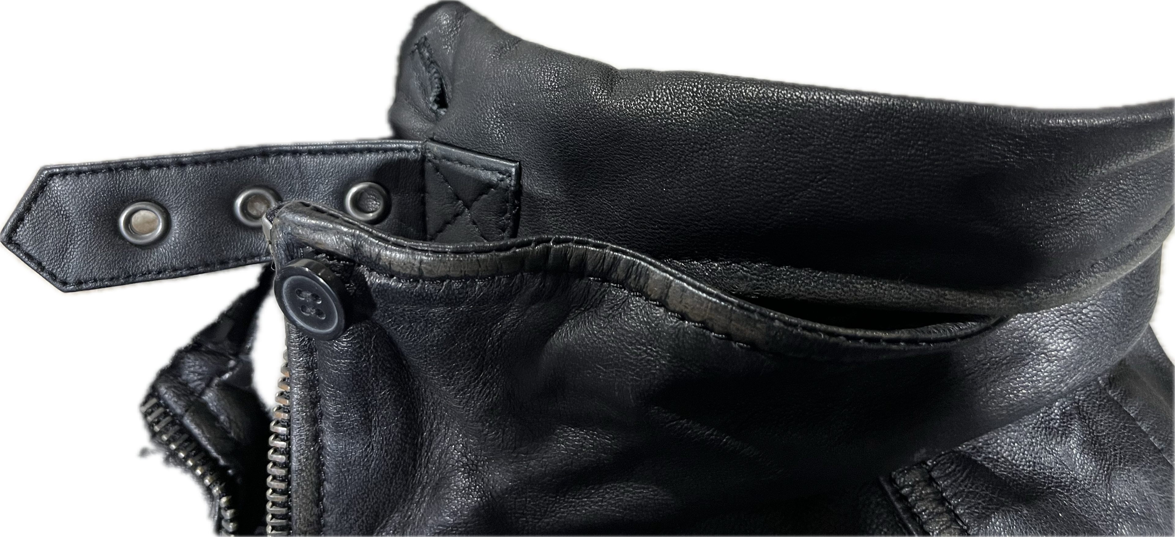 Veste en cuir veritable Noir à col de mouton détachable par Plongé