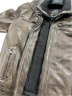 Veste en cuir veritable Distress Brown à double collet détachable par Plongé