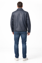 Veste en cuir veritable Navy à col et devanture détachable par Plongé