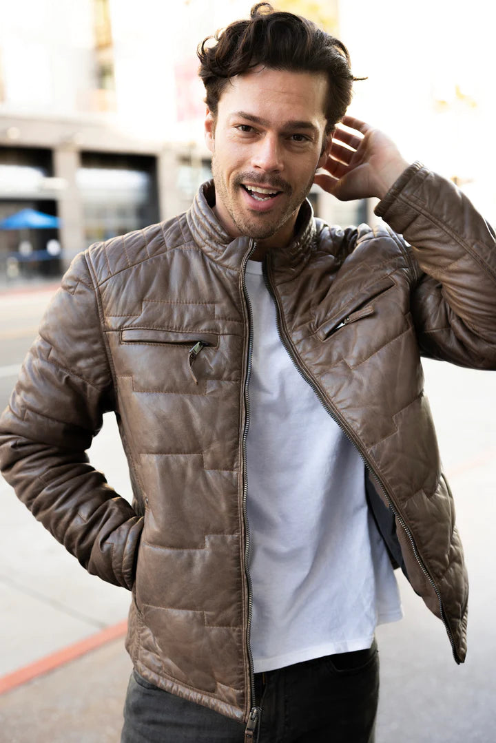 MANTEAU CUIR HOMME - APLIN - Taupe