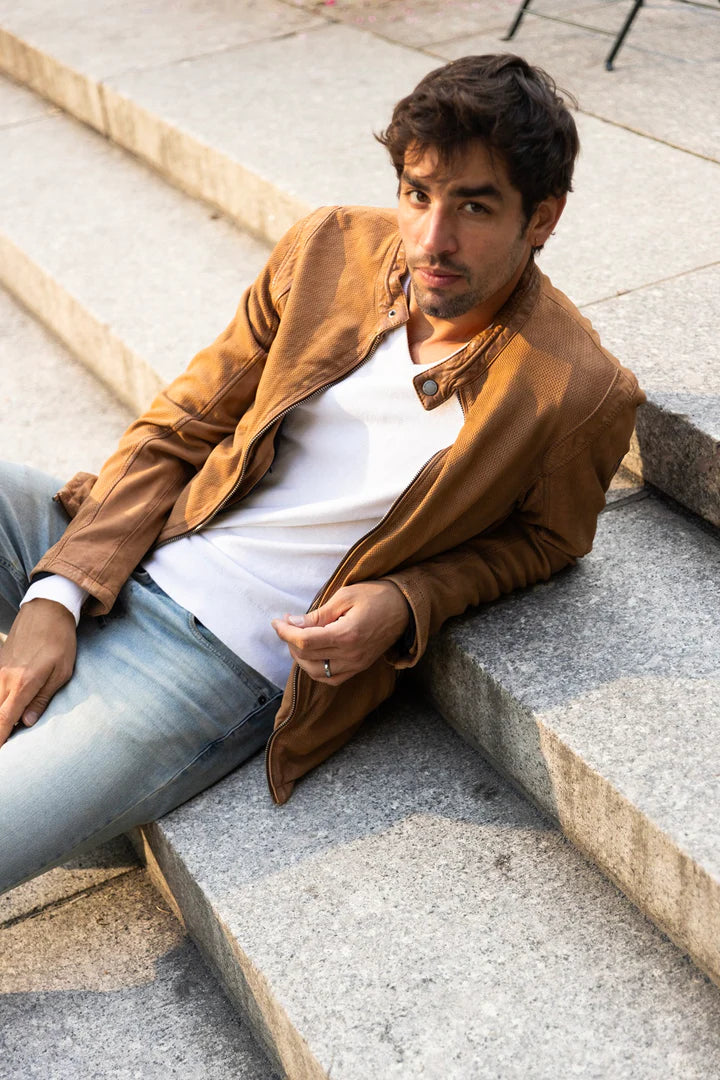 MANTEAU CUIR HOMME - BLAKE - Camel