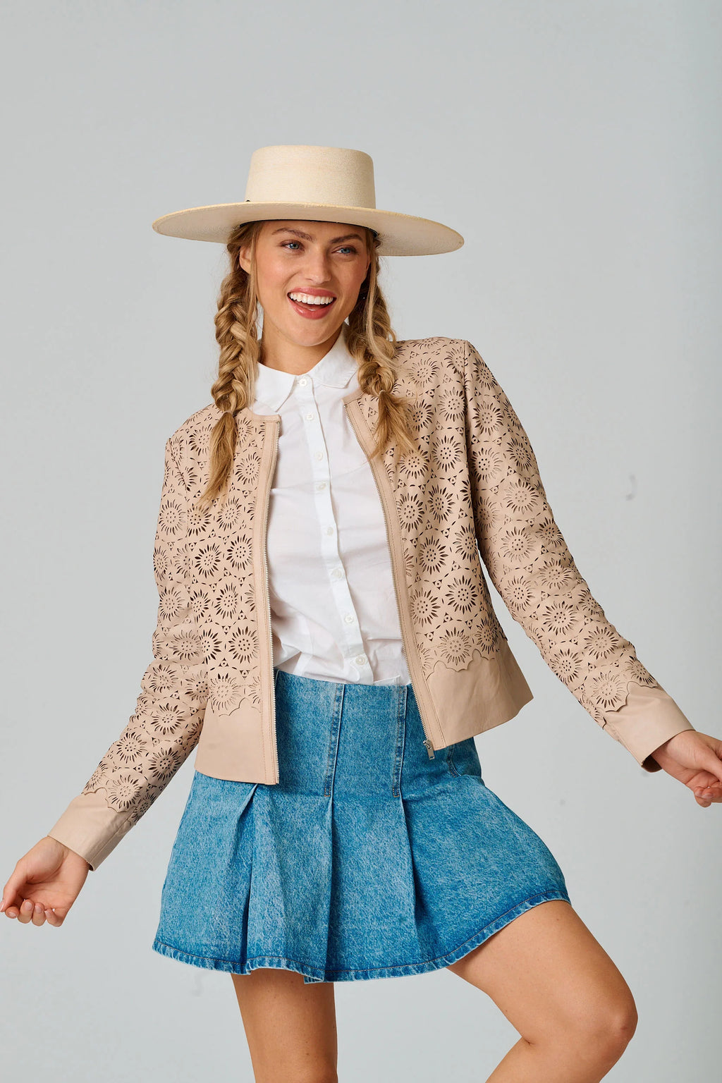 Veste en cuir Lacey RF Couleur Bone par Mauritius