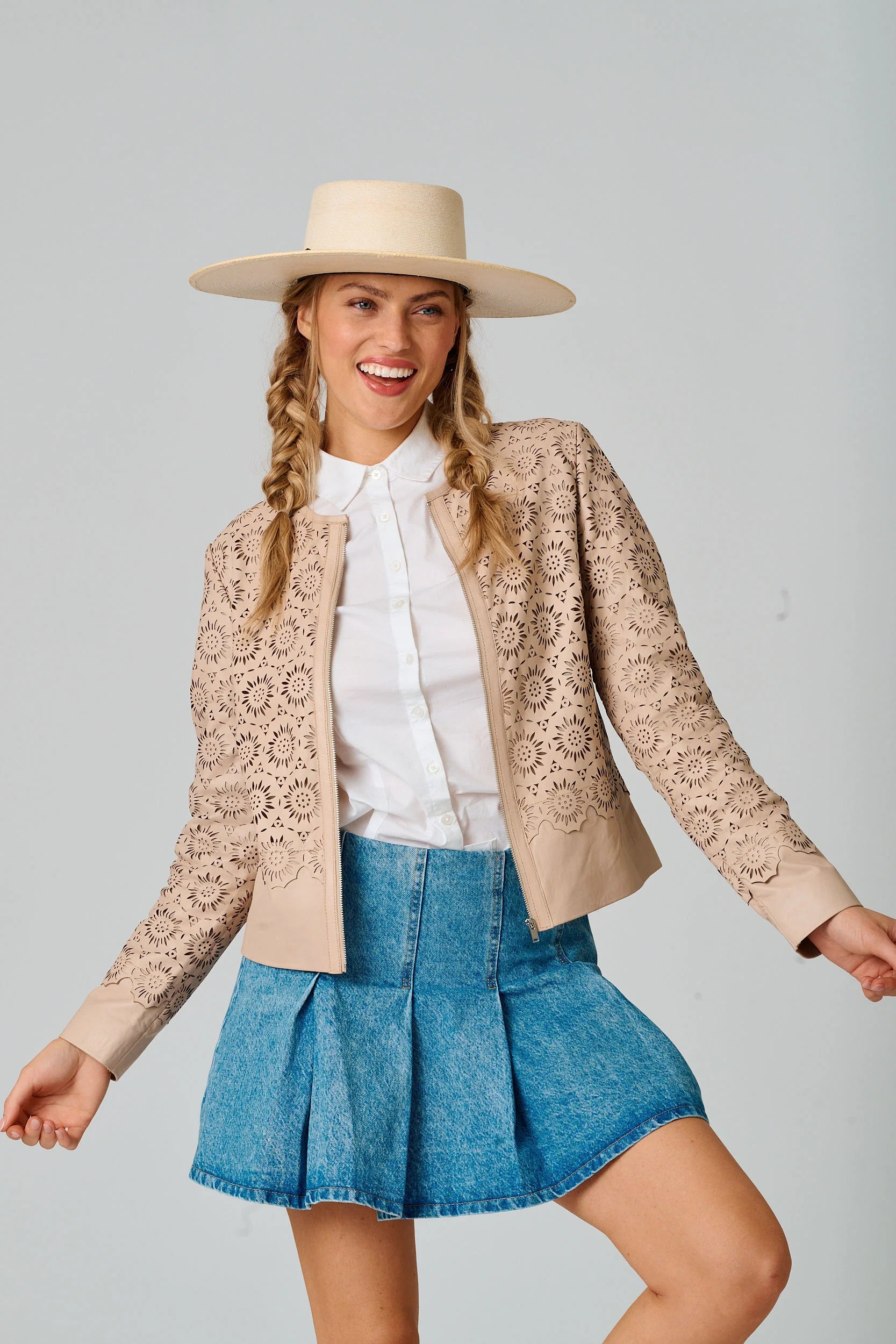 Veste en cuir Lacey RF Couleur Bone par Mauritius