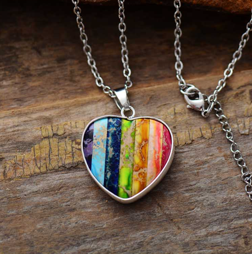 Striped Multi Colored Heart Pendant With Howlite Gemstones
