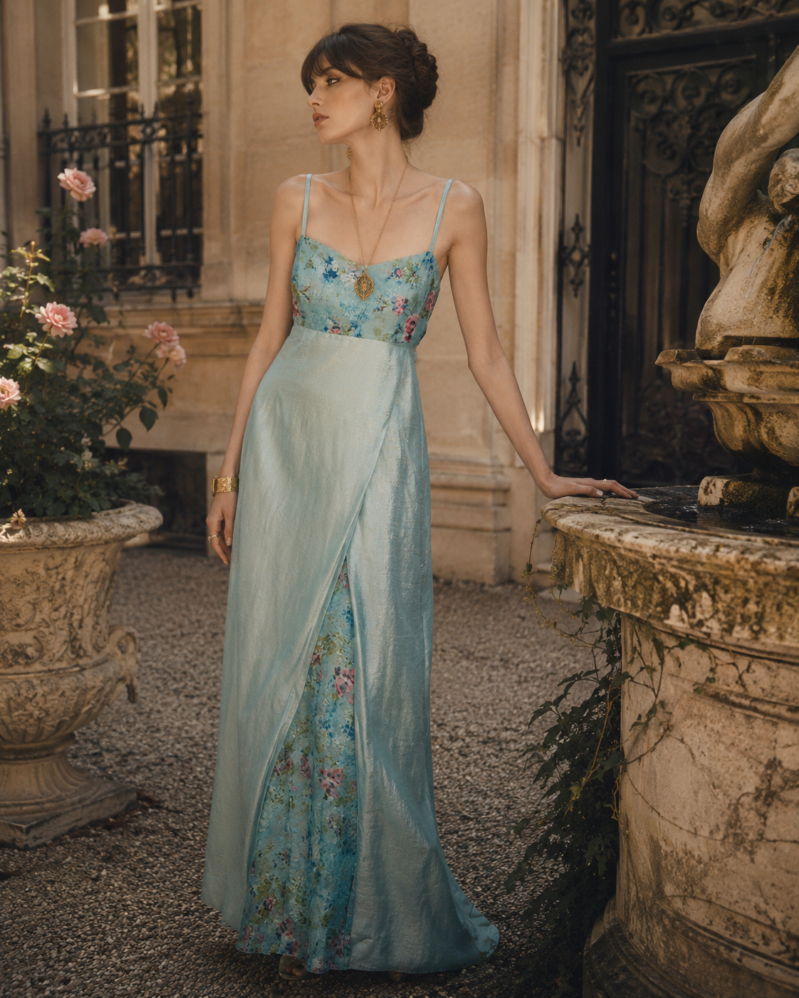 Robe vintage années 70 - Bleu des Jardins de Bagatelle par Anne de Shalla