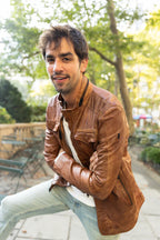 MANTEAU CUIR HOMME - COVE - Cognac