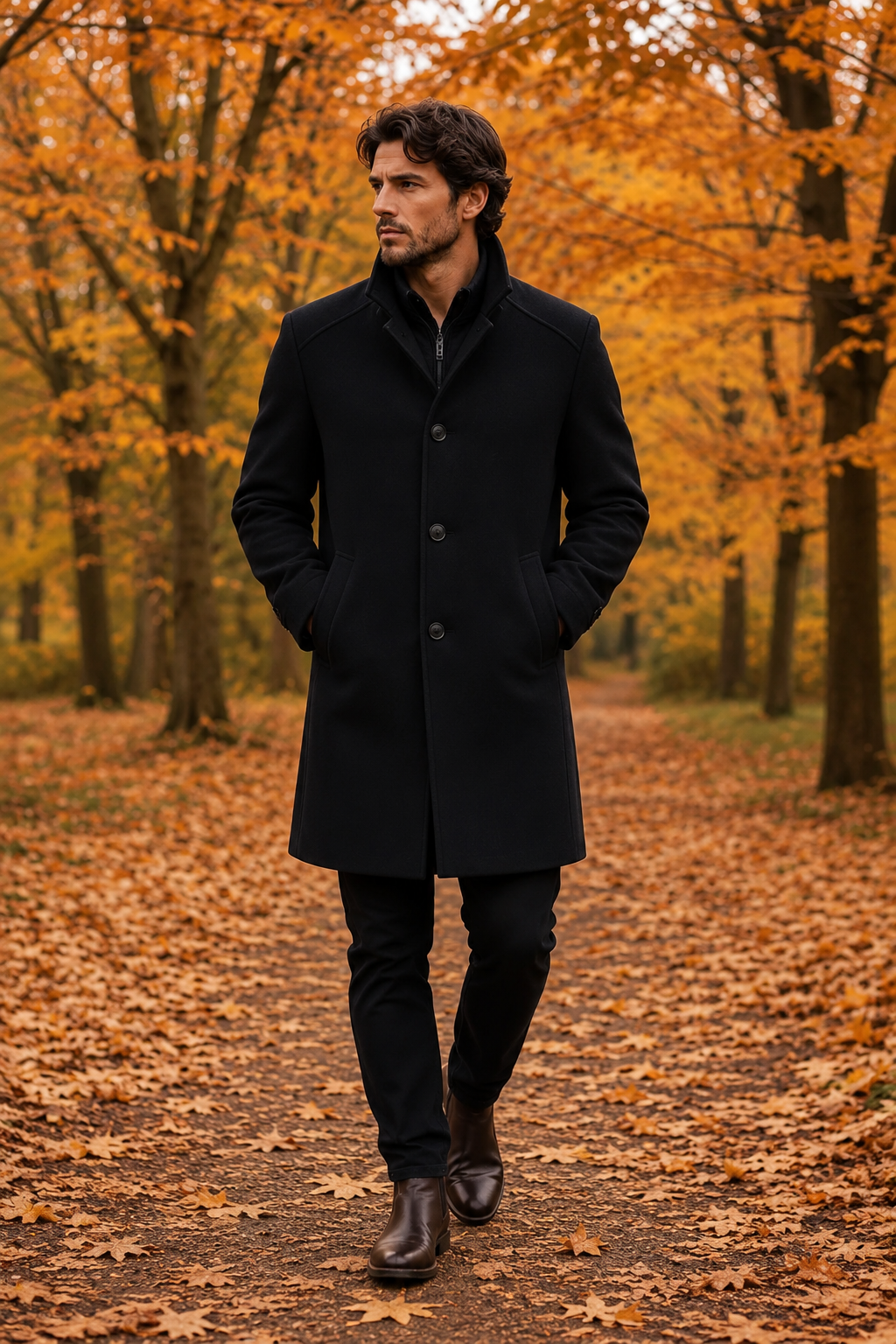 Manteau complètement laine Noir