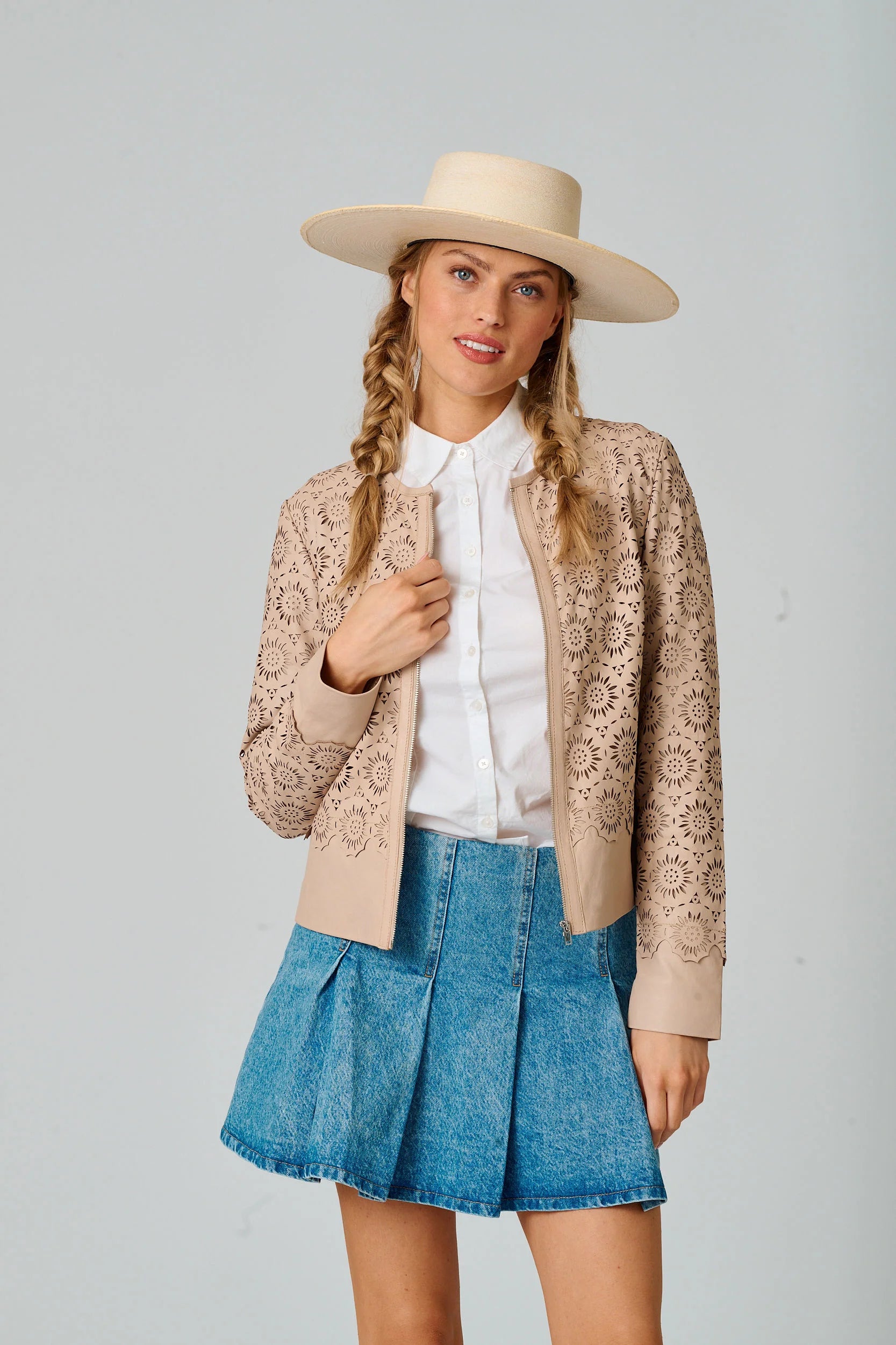 Veste en cuir Lacey RF Couleur Bone par Mauritius