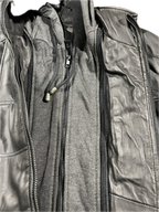 Veste en cuir veritable Noir à capuchon détachable par Plongé