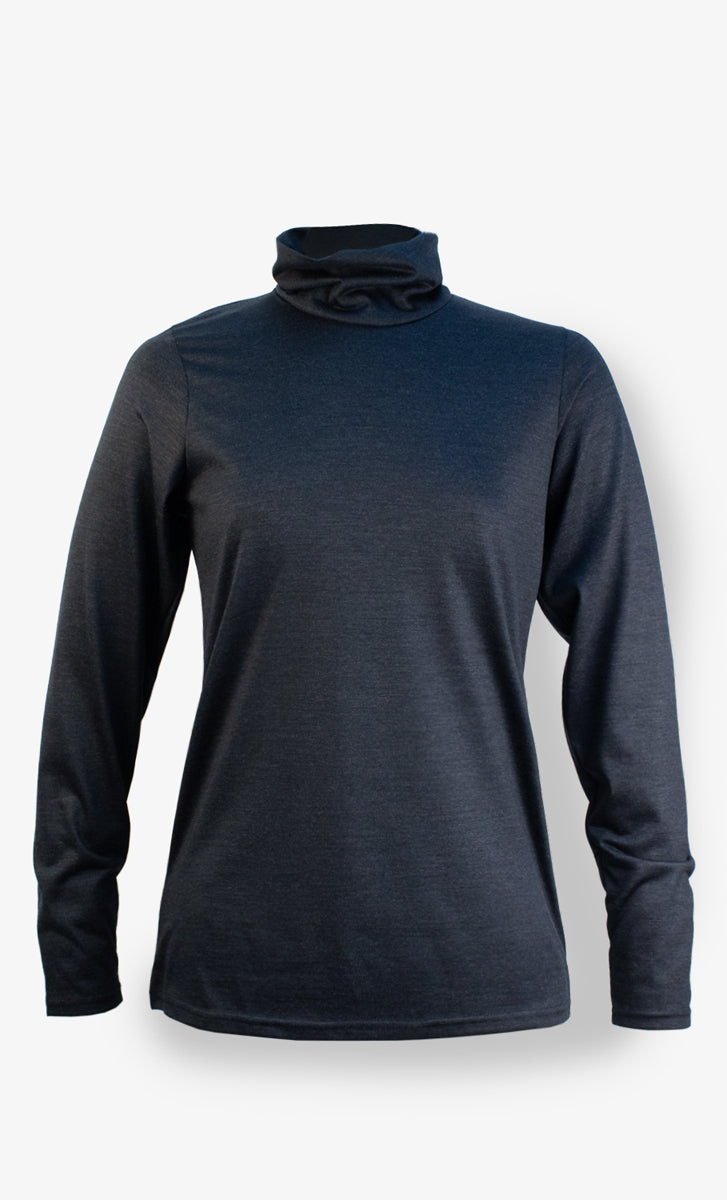 Col Roulé Mérinos Femme - Noir Chiné