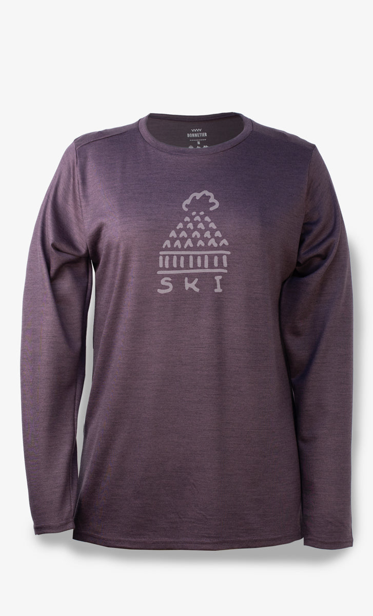 Manches longues Mérinos Femme Aubergine - Ski