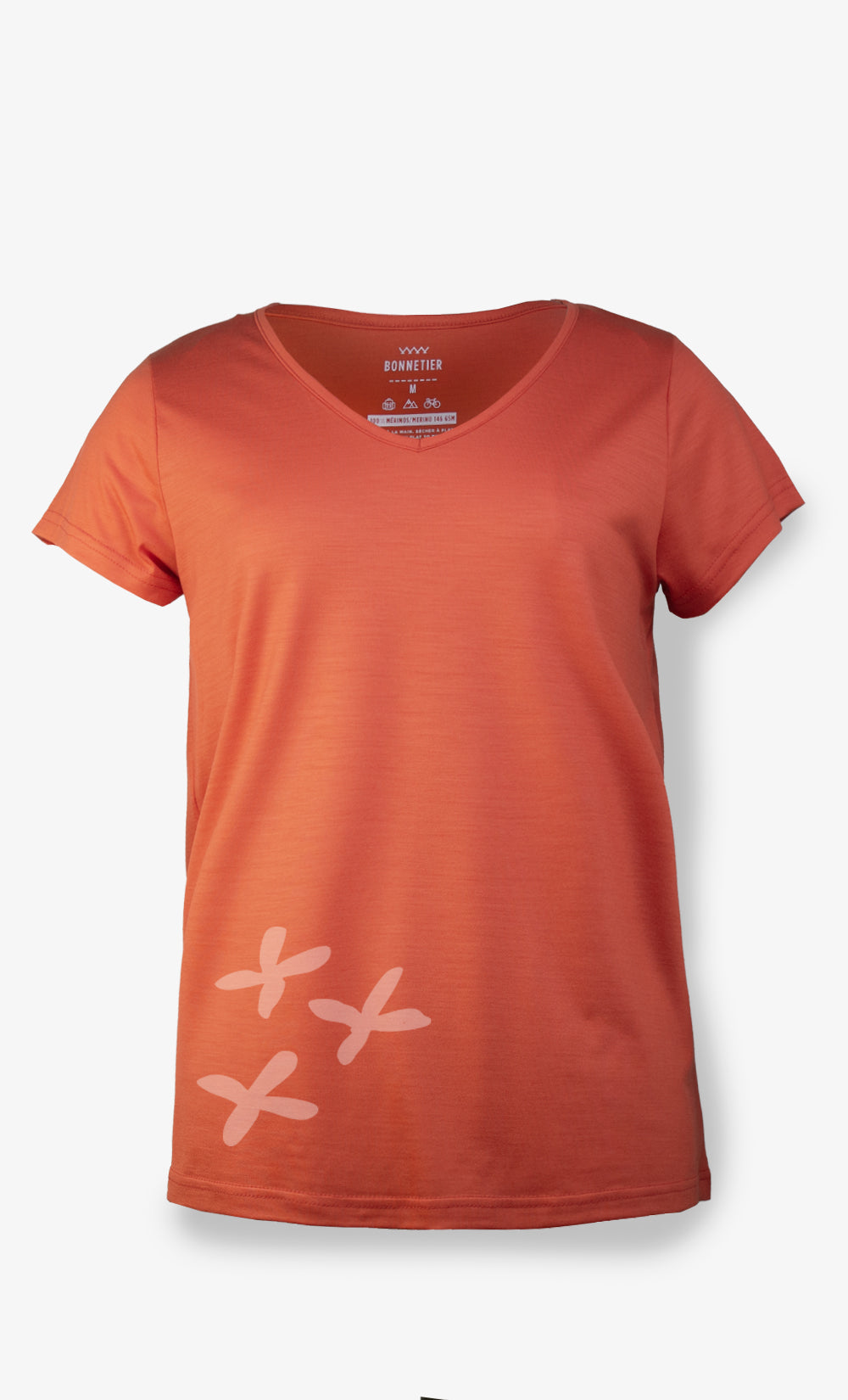 T-Shirt Mérinos Femme Rouge Orange Ultra Léger - Marguerite
