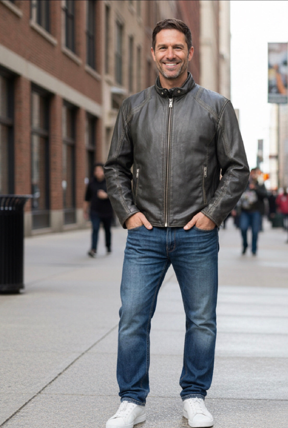 Veste en cuir veritable Noir par Plongé