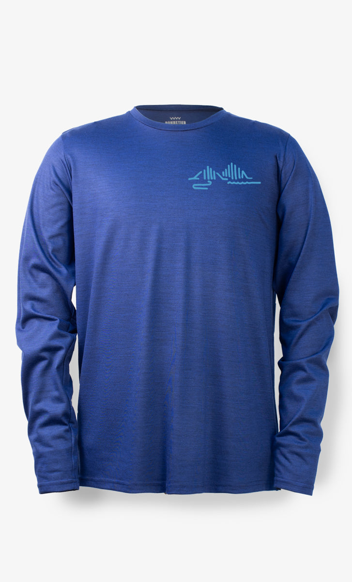 Manches Longues Mérinos Homme Techcrew Bleu Chiné - Colline