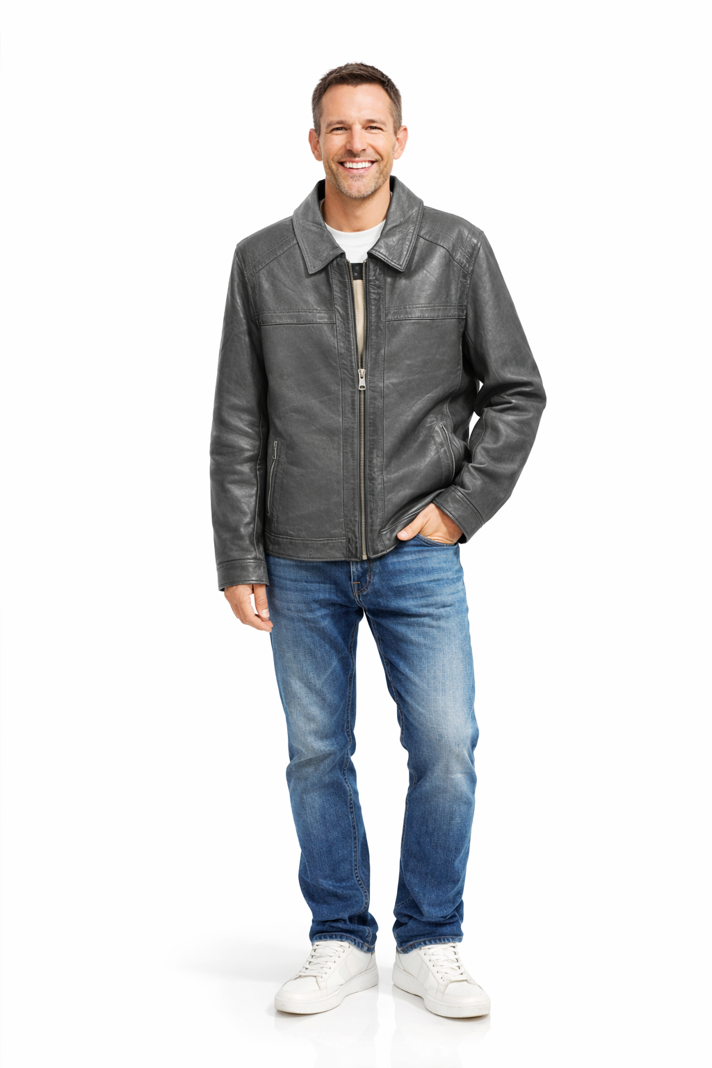 Veste en cuir veritable Noir par Plongé