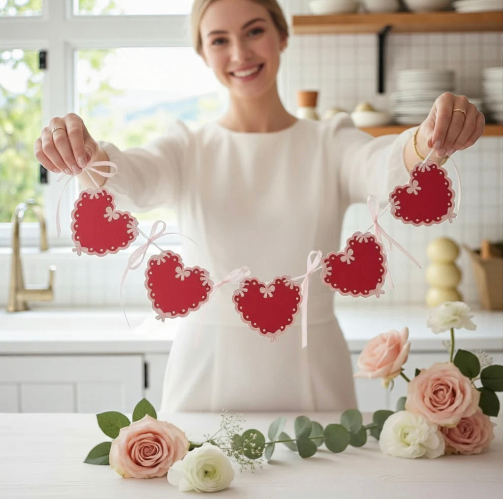 Bannière Coquette pour la Saint-Valentin : cœurs et nœuds