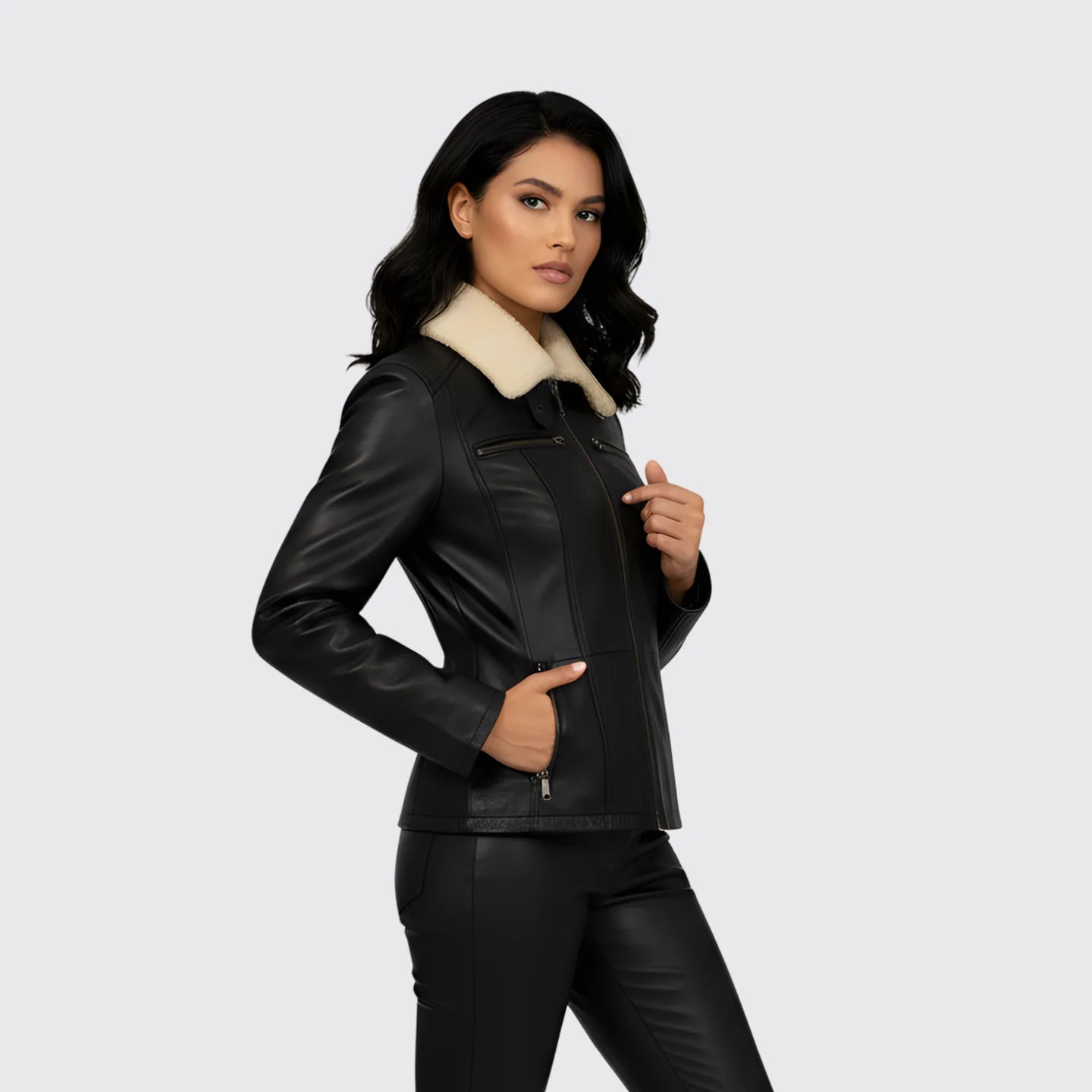 Veste en cuir mi-longue Emma