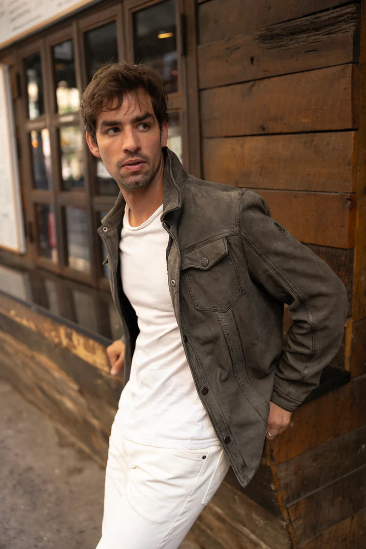 MANTEAU CUIR HOMME - SEDRO- Khaki