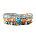 Blue Gold Turquoise Gemstone Beaded Wrap Bracelet - La Braderie de Mode Québécoise en Ligne