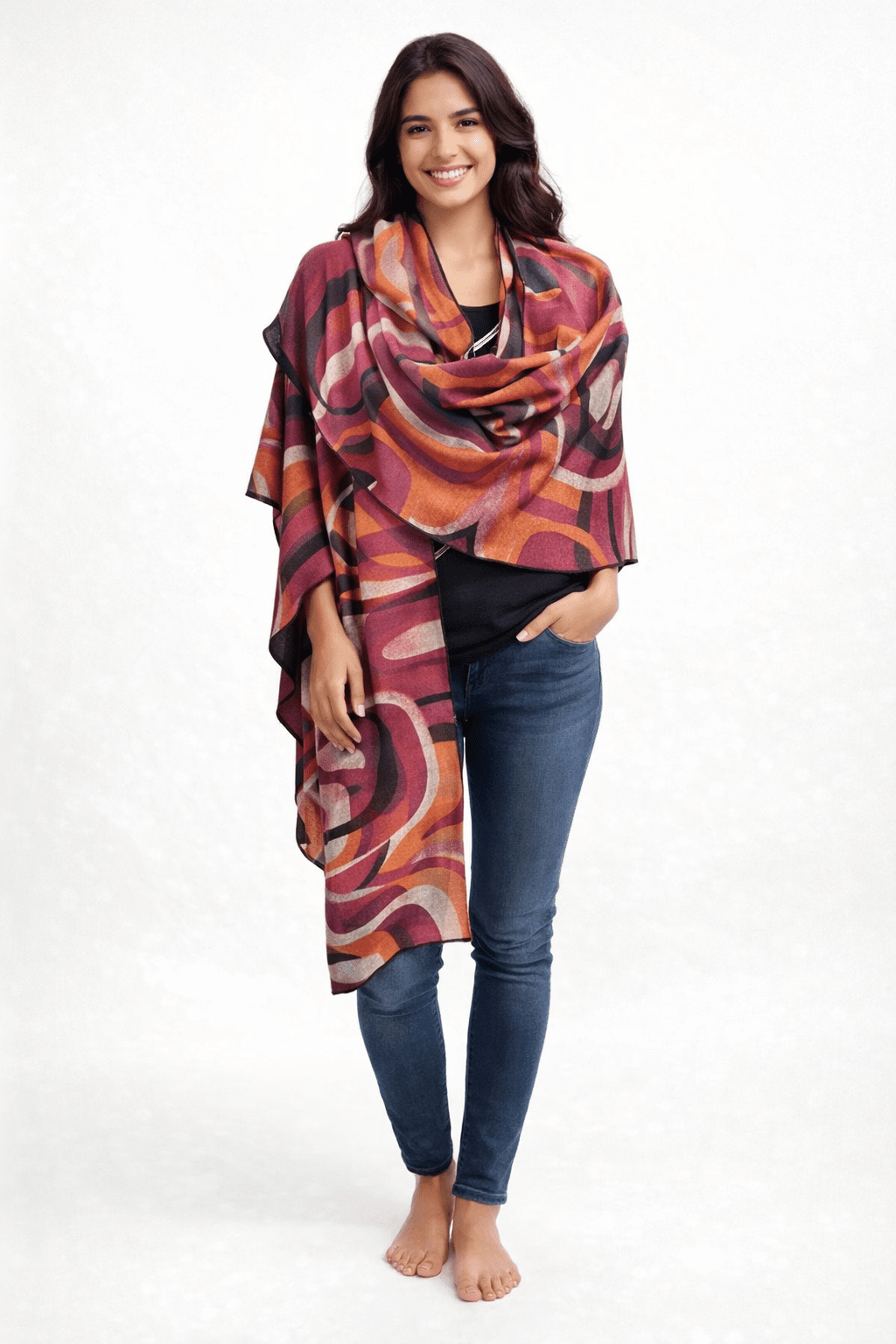 Cape Réversible Orange Brûlée / Noir Uni par Boutique Anne de Shalla - La Braderie de Mode Québécoise en Ligne