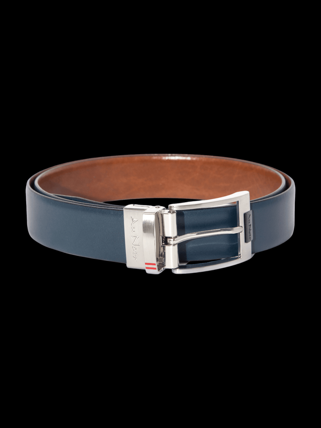 CEINTURE RÉVERSIBLE | DESOTO BRUSHED NICKLE, tan-navy