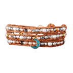 Cultured Pearl Leather Wrap Bracelet With Blue Moon - La Braderie de Mode Québécoise en Ligne