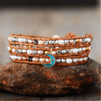 Cultured Pearl Leather Wrap Bracelet With Blue Moon - La Braderie de Mode Québécoise en Ligne