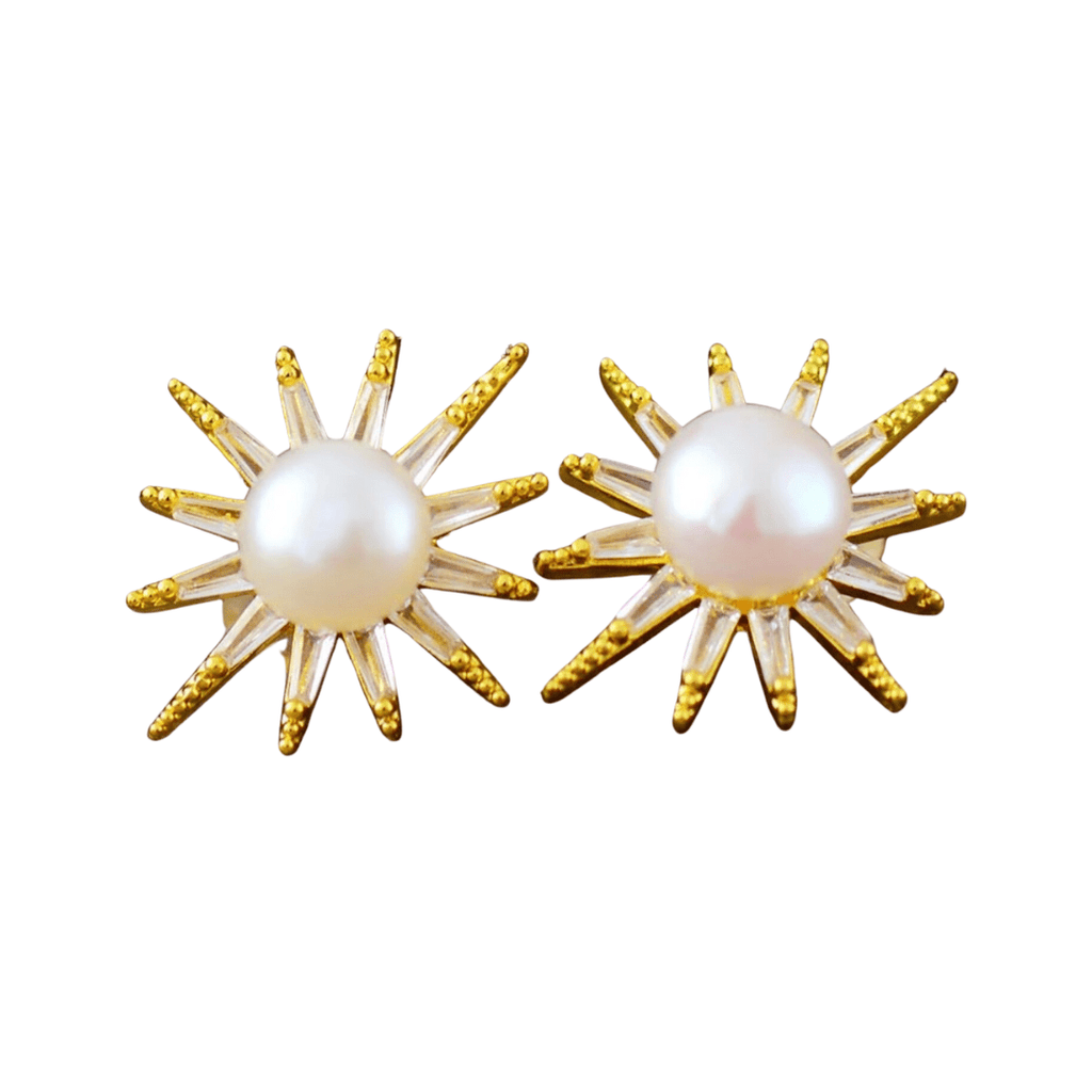 Cz & Freshwater Pearl Sun Stud Earrings - La Braderie de Mode Québécoise en Ligne